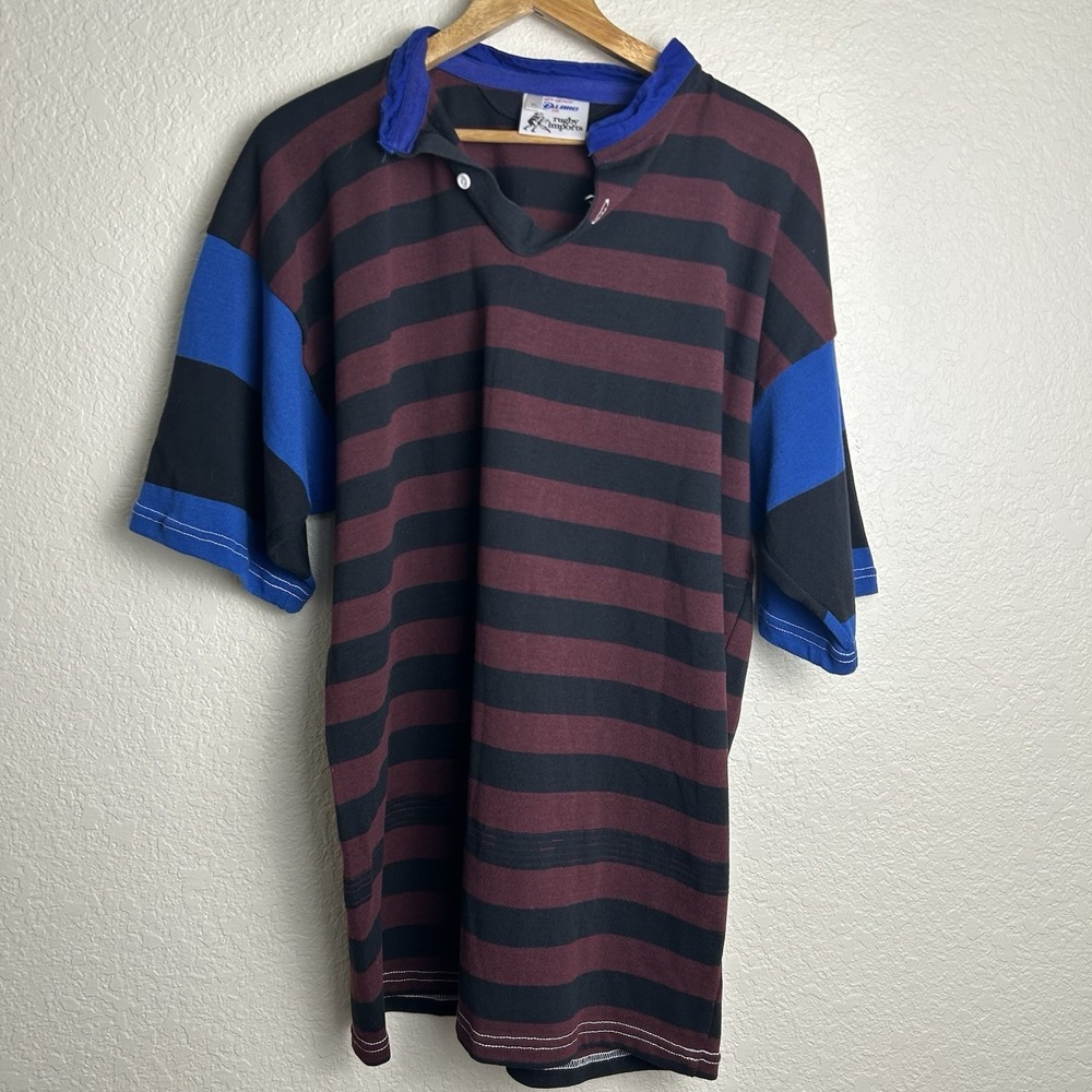 Vintage Halbro Rugby Imports Shirt Mens XL Short Sleeve Striped Made in USA